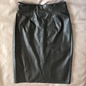 Black Leather Fully Lined Midi Skirt
